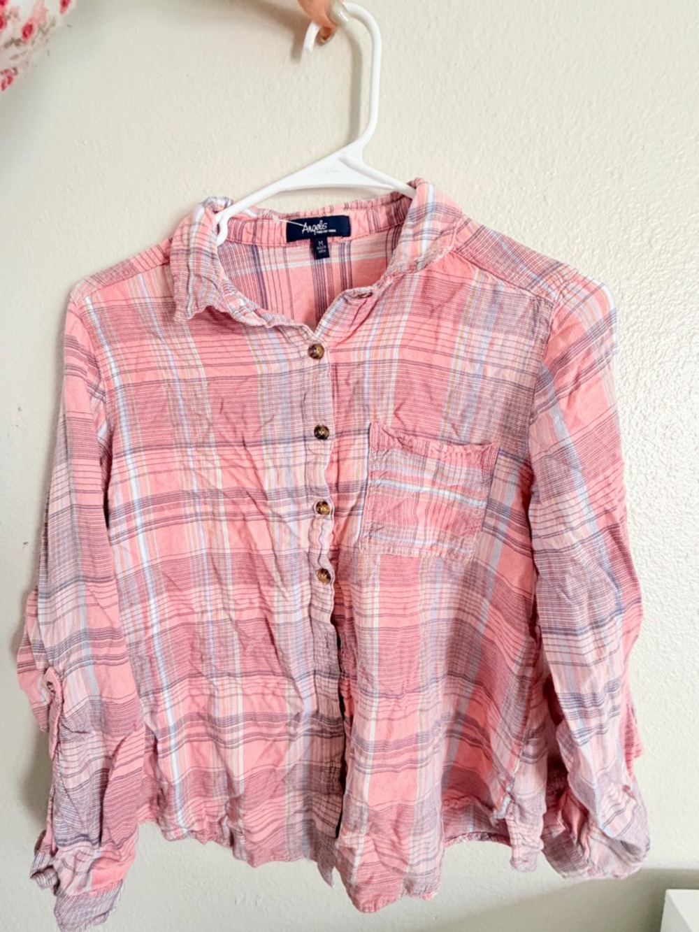 Angels Pink Plaid Button-Down Shirt